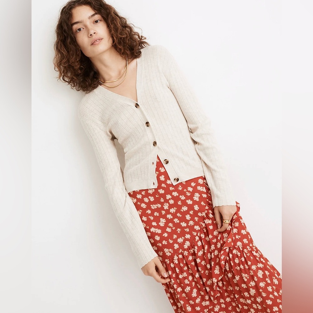 Madewell Pointelle Ribbed Cardigan Sweater in Cream